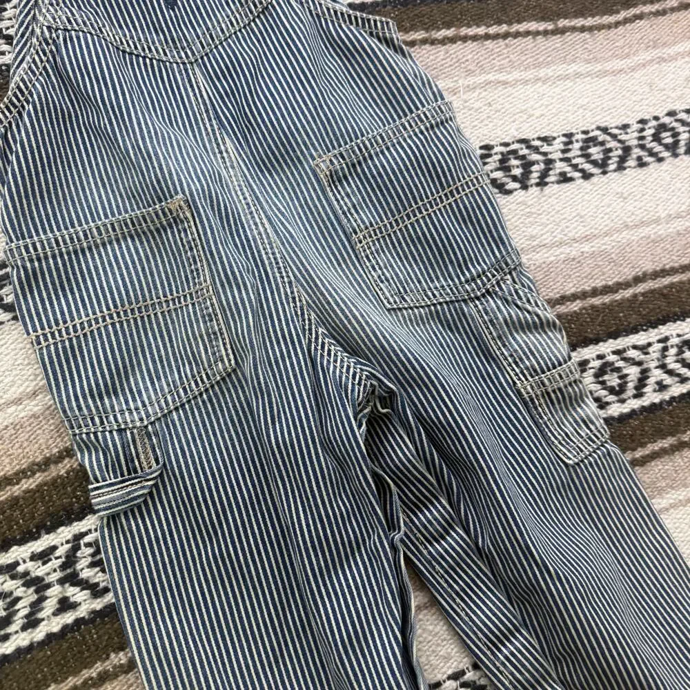 Baby Toddlers Oshkosh B'Gosh Hickory Striped Blue Denim Bibs Overalls Sz 24M